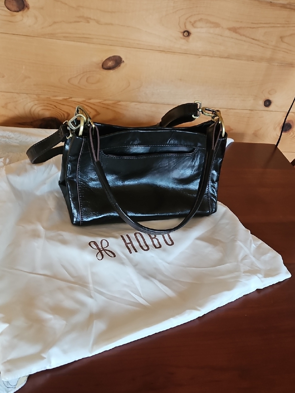 HOBO Black Leather Shoulder Hobo with Polished Hardware